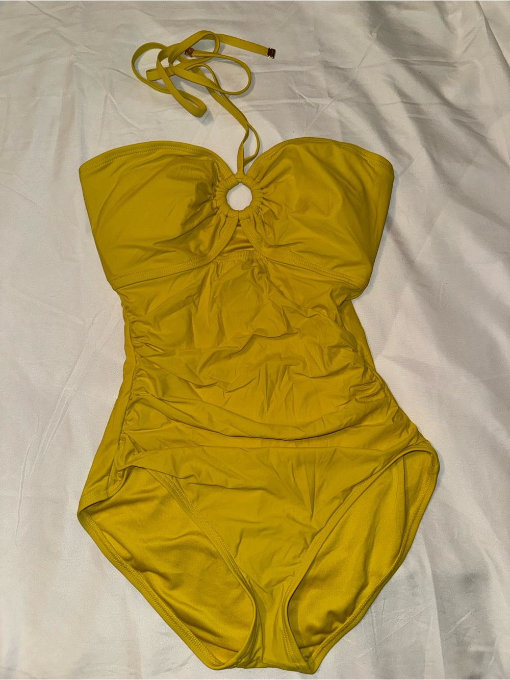 kate spade Bright Yellow Halter One-Piece Swimsuit with Ring Detail